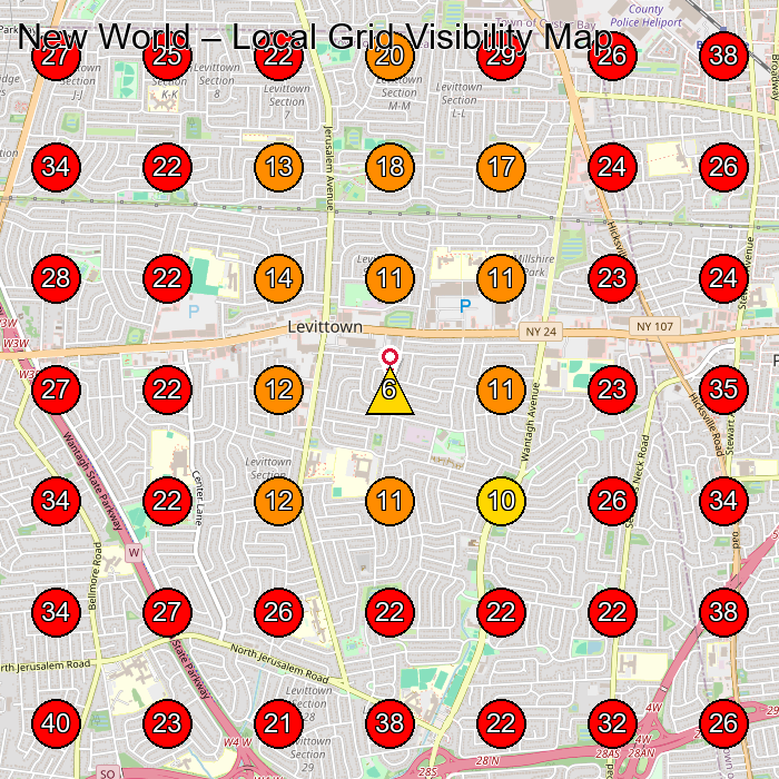 New World GeoGrid visibility map for General Contractor in Levittown